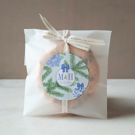 Blue White Baubles Fiore Tree Holidays Wedding Runder Aufkleber