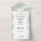 Blue White Beach Starfish Wedding All In One Einladung (Innen Boden)