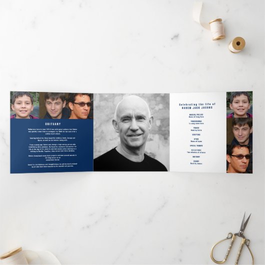 Blue white Beunerservice Mono Custom Fotos Tri- Dreifach-gefaltete Programmkarte (Innenseite)