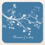 Blue White Bird Branches Wedding Rechteckiger Pappuntersetzer<br><div class="desc">Blue White Bird Branches Romantic Wedding</div>