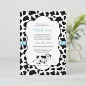 Blue White Black Cow Print Baby Dusche Einladung (Stehend Vorderseite)
