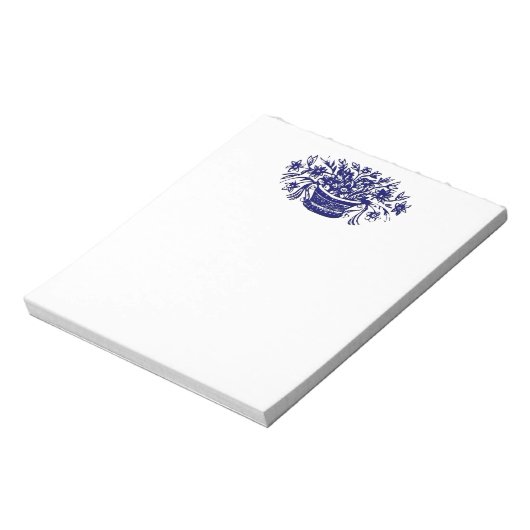 Blue White Blume - Aktionskorb Notepad Notizblock (Rotiert)