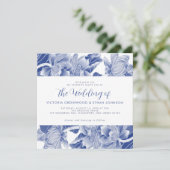 Blue White Blume Chinoiserie Chic Square Hochzeit Einladung (Stehend Vorderseite)