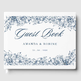 Blue White Blume Elegante Gästebuch