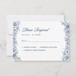 Blue White Blume Elegante Wedding RSVP Card
