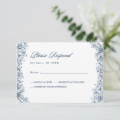 Blue White Blume Elegante Wedding RSVP Card Karte (Stehend Vorderseite)