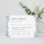 Blue White Blume Elegantes Menü Auswahl RSVP Karte (Stehend Vorderseite)