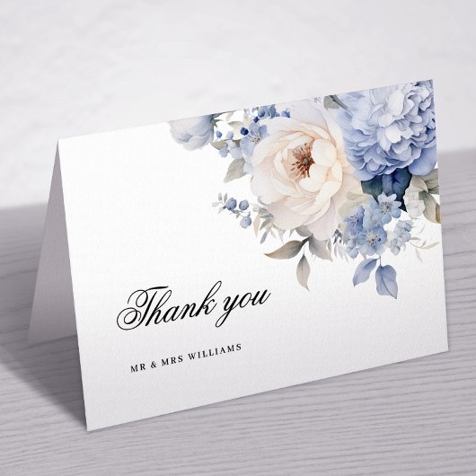 Blue & White Blume Hochzeit Dankeschön Karte