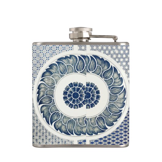 Blue White Blumenchinesisch Runde Flachmann (Rückseite)