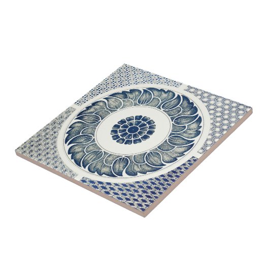 Blue White Blumenchinesisch Runde Fliese (Seite)