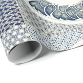 Blue White Blumenchinesisch Runde Geschenkpapier (Rolleneckpunkt)