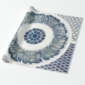 Blue White Blumenchinesisch Runde Geschenkpapier (Ungerollt)