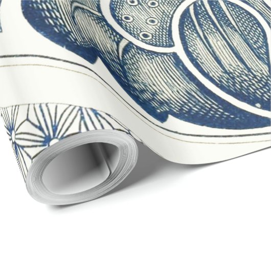 Blue White Blumenchinesisch Runde Geschenkpapier (Rolleneckpunkt)