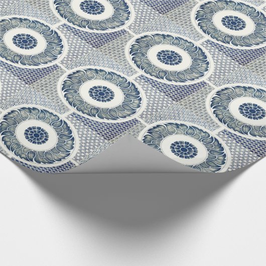 Blue White Blumenchinesisch Runde Geschenkpapier (Ecke)
