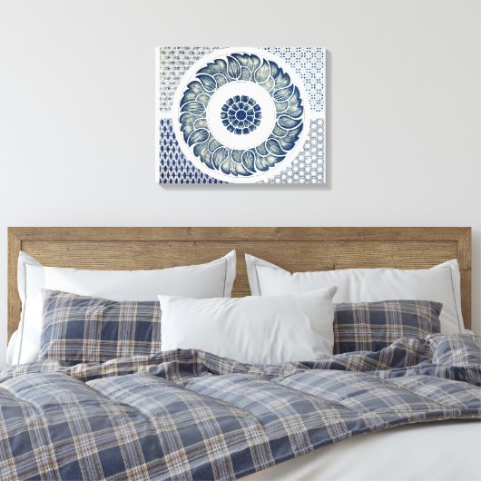 Blue White Blumenchinesisch Runde Leinwanddruck (Insitu (Schlafzimmer))