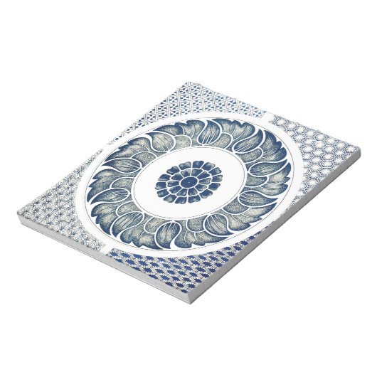 Blue White Blumenchinesisch Runde Notizblock (Rotiert)