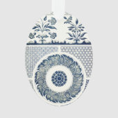 Blue White Blumenchinesisch Runde Ornament (Vorderseite)