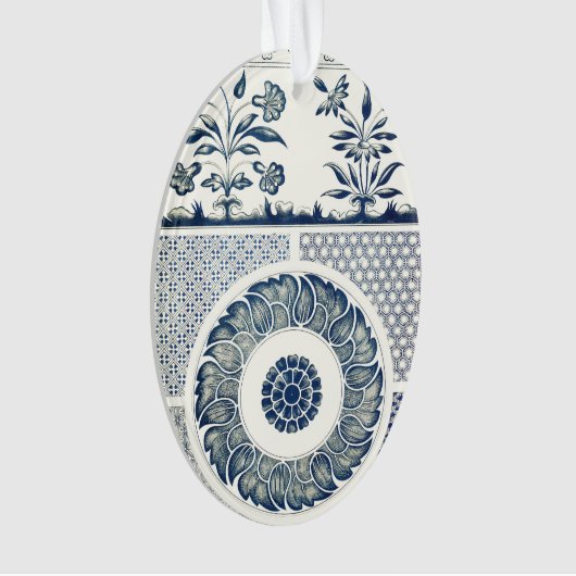 Blue White Blumenchinesisch Runde Ornament (Vorderseite)
