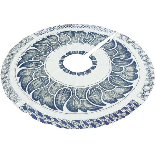 Blue White Blumenchinesisch Runde Polyester Weihnachtsbaumdecke (Schrägansicht)