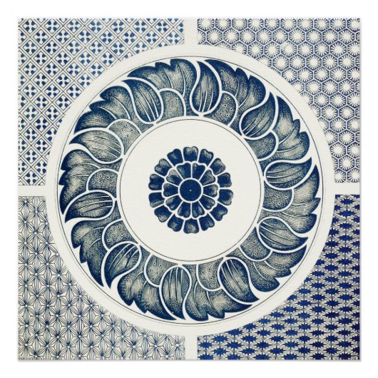 Blue White Blumenchinesisch Runde Poster (Vorderseite)
