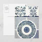 Blue White Blumenchinesisch Runde Postkarte (Vorne/Hinten)