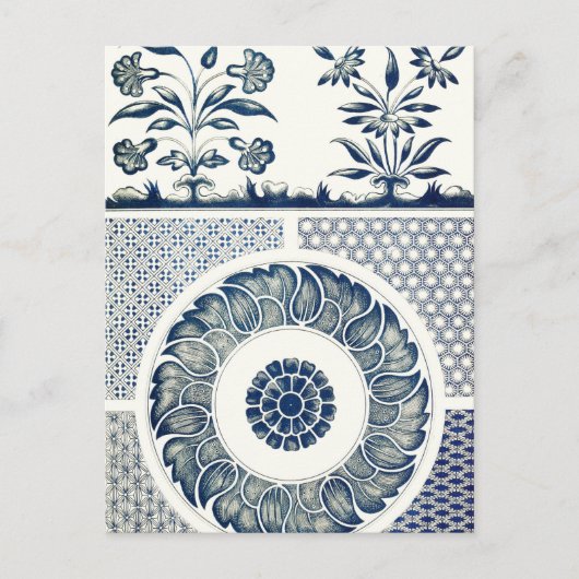 Blue White Blumenchinesisch Runde Postkarte (Vorderseite)