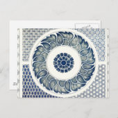 Blue White Blumenchinesisch Runde Postkarte (Vorne/Hinten)