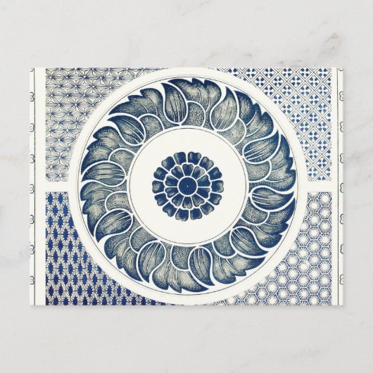 Blue White Blumenchinesisch Runde Postkarte (Vorderseite)