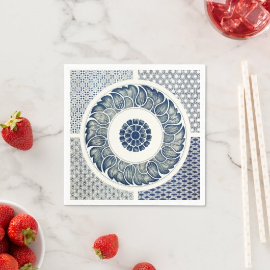 Blue White Blumenchinesisch Runde Serviette (Beispiel)