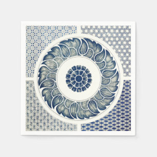 Blue White Blumenchinesisch Runde Serviette