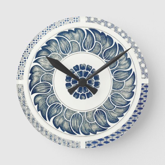 Blue White Blumenchinesisch Runde Wanduhr (Vorderseite)