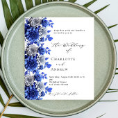Blue White Blumenskript Budget Hochzeitseinladung Flyer