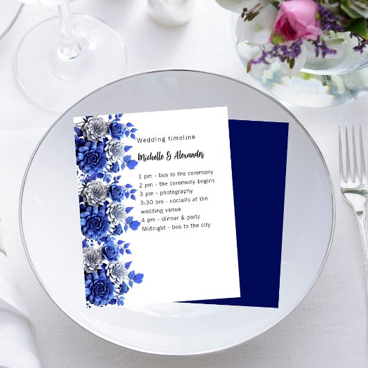 Blue White Blumenskript Budget Hochzeitsprogramm