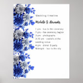 Blue White Blumenskript Budget Hochzeitsprogramm Poster (Vorne)