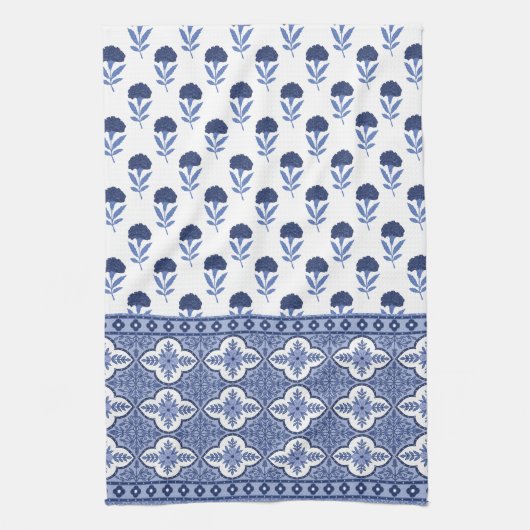 Blue White Boho style tea towel Geschirrtuch (Vertikal)
