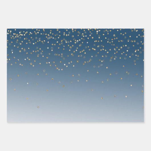 Blue White Bokeh Gold Glitter Confetti Christmas Geschenkpapier Set (Vorderseite 3)