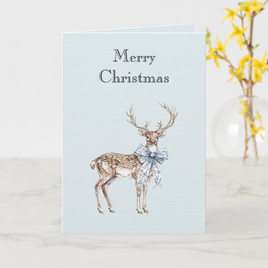 Blue White Bow Christmas Deer Karte (Gelbe Blume)