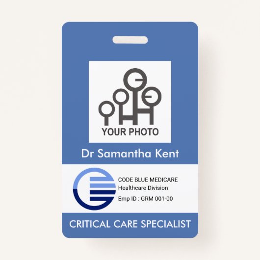 Blue White Box Foto Vorlage medizinisches Personal Ausweis (Vorderseite)