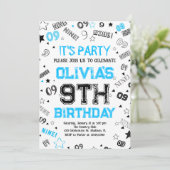 Blue White Boy Number Nine Birthday Party Einladung (Stehend Vorderseite)