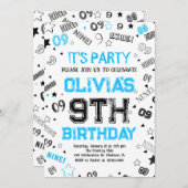 Blue White Boy Number Nine Birthday Party Einladung (Vorne/Hinten)