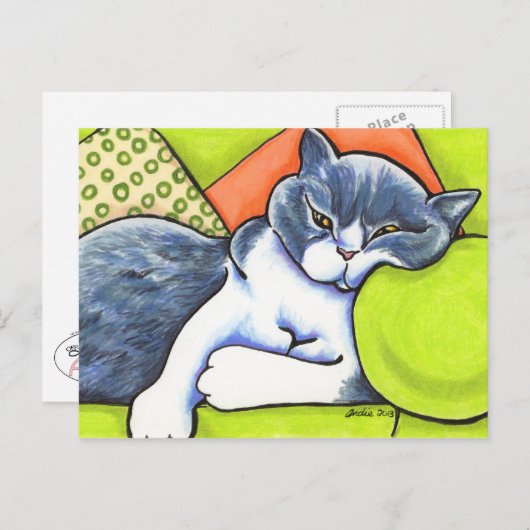 Blue White British Shorthair Cosy Off Leash Art™ Postkarte (Vorne/Hinten)