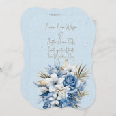Blue White Brown Floral Wedding Bouquet Einladung (Vorne/Hinten)