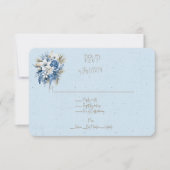 Blue White Brown Floral Wedding Bouquet RSVP Karte (Vorderseite)