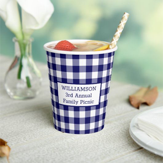 Blue White Buffalo Karo Ihr Name Familie Picnic Pappbecher (In Situ)