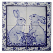 Blue & White Bunny Rabbit Dedham Delft Whimsical Fliese (Vorderseite)