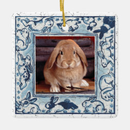 Blue & White Bunny Rabbit Delft Dedham Pet Foto Keramikornament
