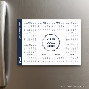 Blue White Business Logo 2026 Magnetic Calendar Magnetkarte