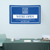 Blue White Business Logo Wir sind offen Banner (Messeveranstaltung)