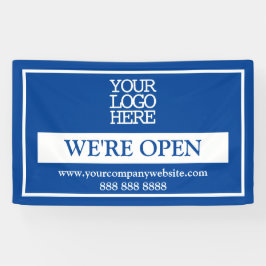 Blue White Business Logo Wir sind offen Banner