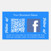 Blue white business name qr code Facebook Rechteckiger Aufkleber (Vorderseite)